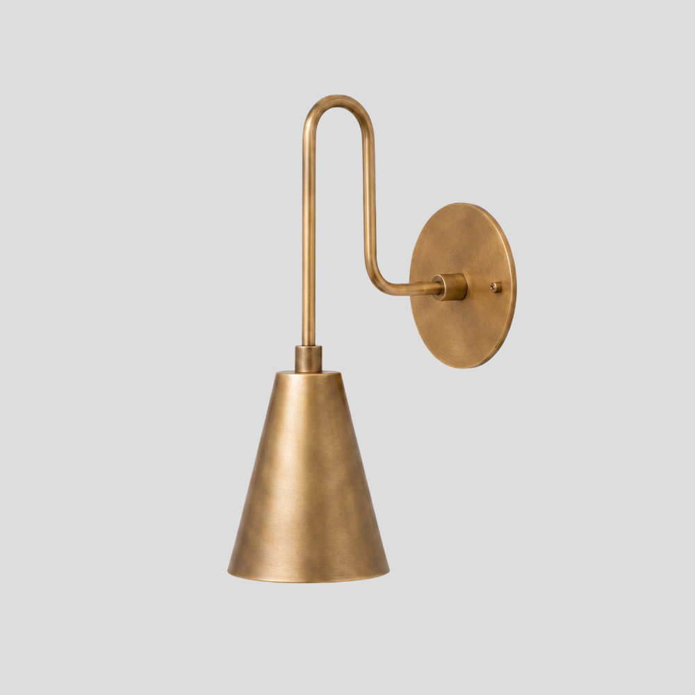 Modern Brass Long Cone Wall Lamp - Mid Century Curved Loop Arm Sconce