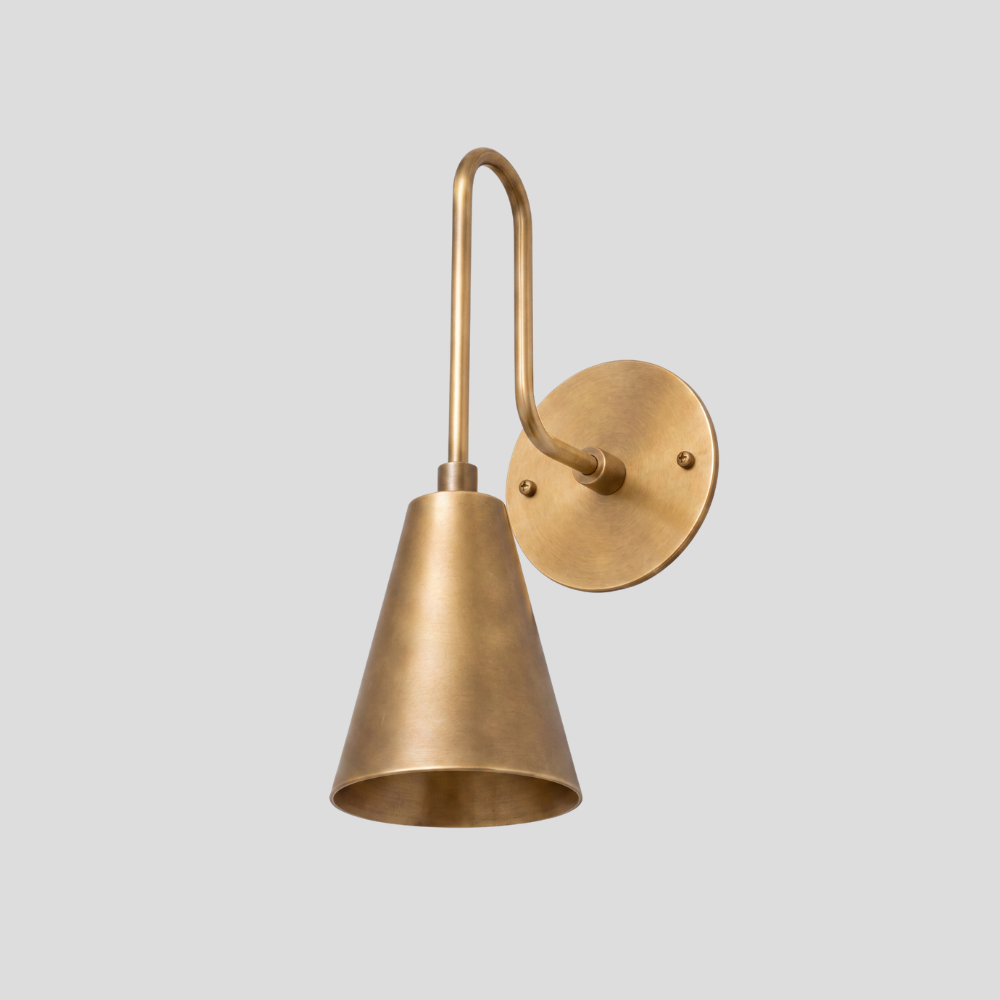Modern Brass Long Cone Wall Lamp - Mid Century Curved Loop Arm Sconce