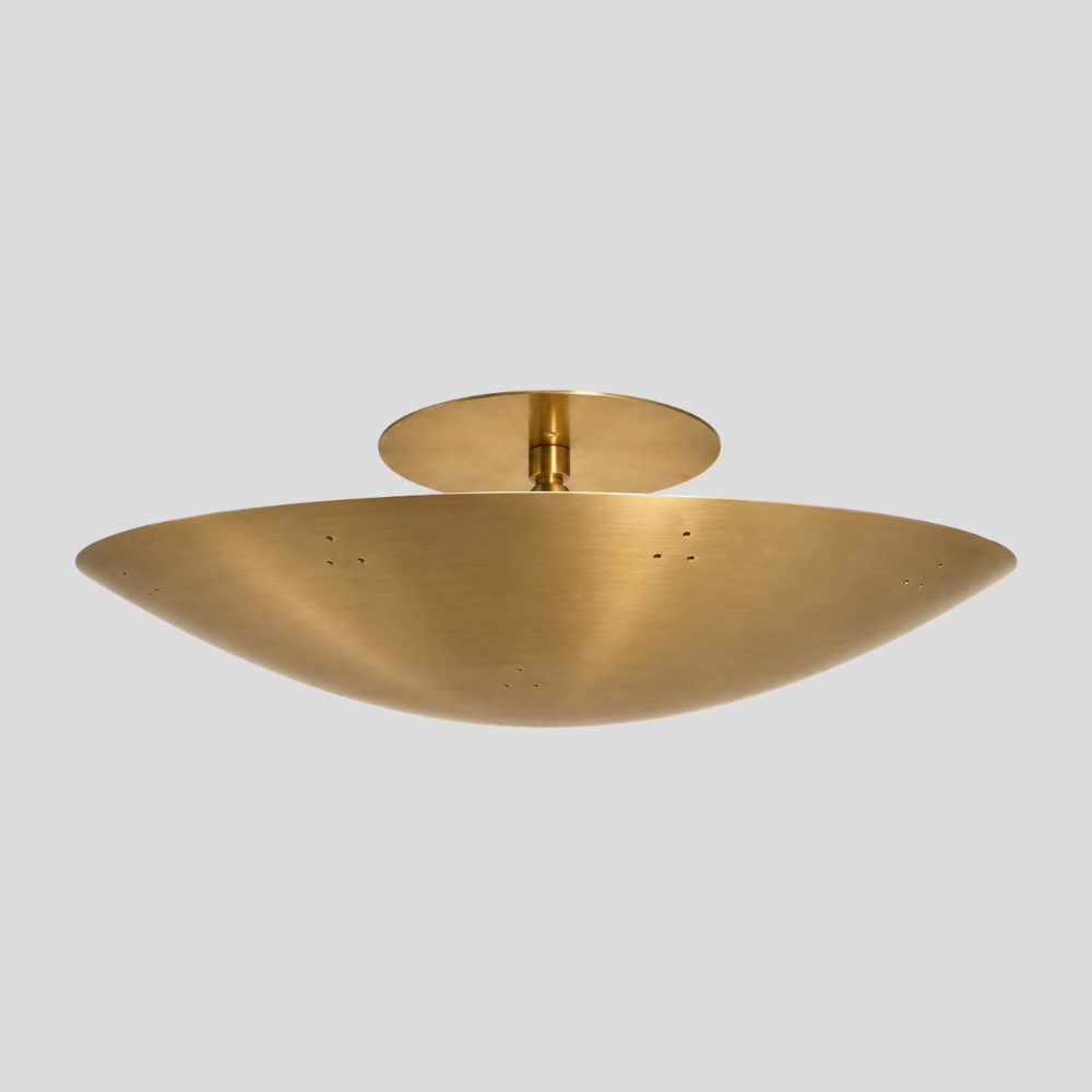 Large Perforated Brass Dome Chandelier - Vintage 6 Light Ceiling Light