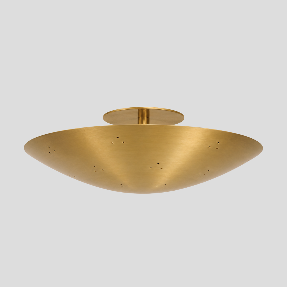Large Perforated Brass Dome Chandelier - Vintage 6 Light Ceiling Light