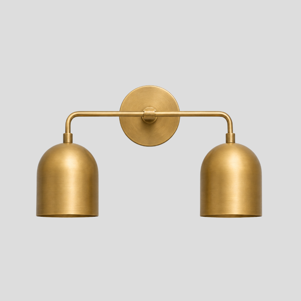 Double Brass Dome Vanity Light - Mid Century Two Bell Wall Sconce