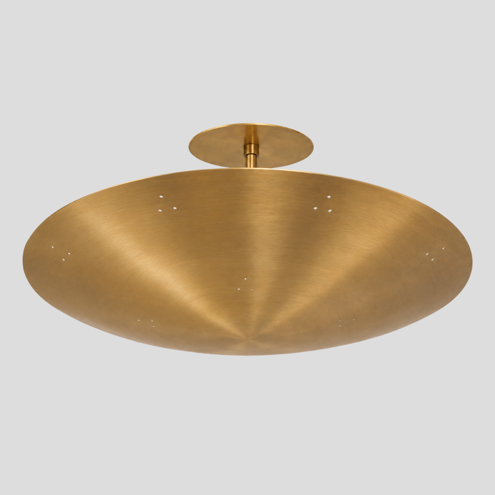 Large Perforated Brass Dome Chandelier - Vintage 6 Light Ceiling Light