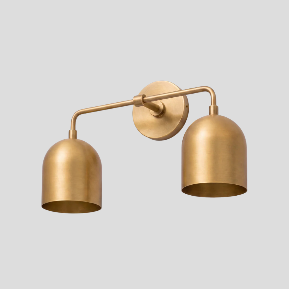 Double Brass Dome Vanity Light - Mid Century Two Bell Wall Sconce