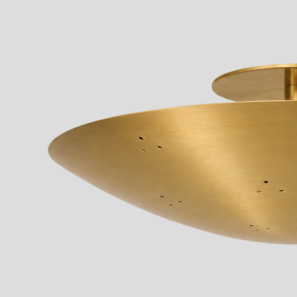 Large Perforated Brass Dome Chandelier - Vintage 6 Light Ceiling Light