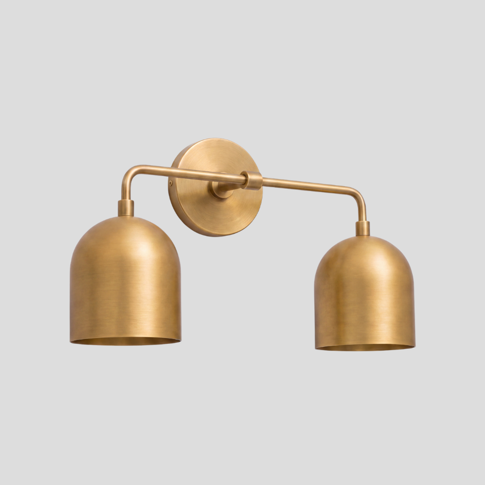 Double Brass Dome Vanity Light - Mid Century Two Bell Wall Sconce