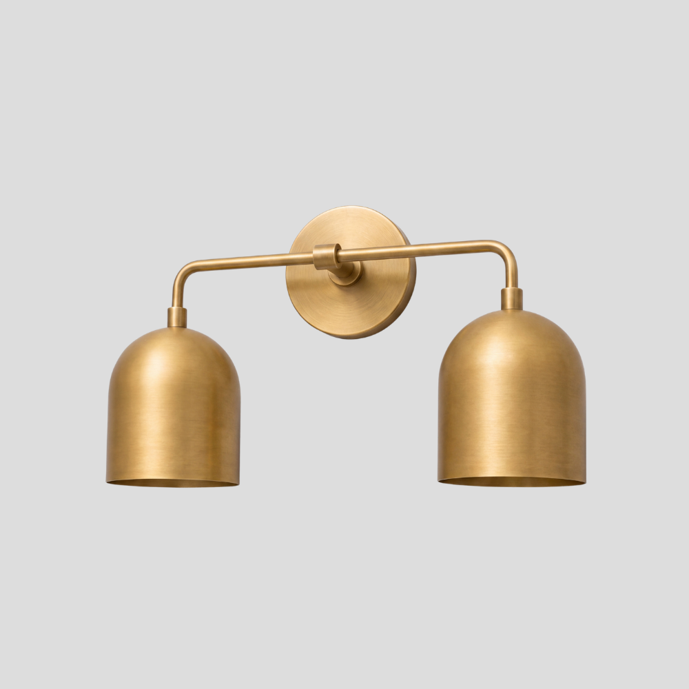 Double Brass Dome Vanity Light - Mid Century Two Bell Wall Sconce