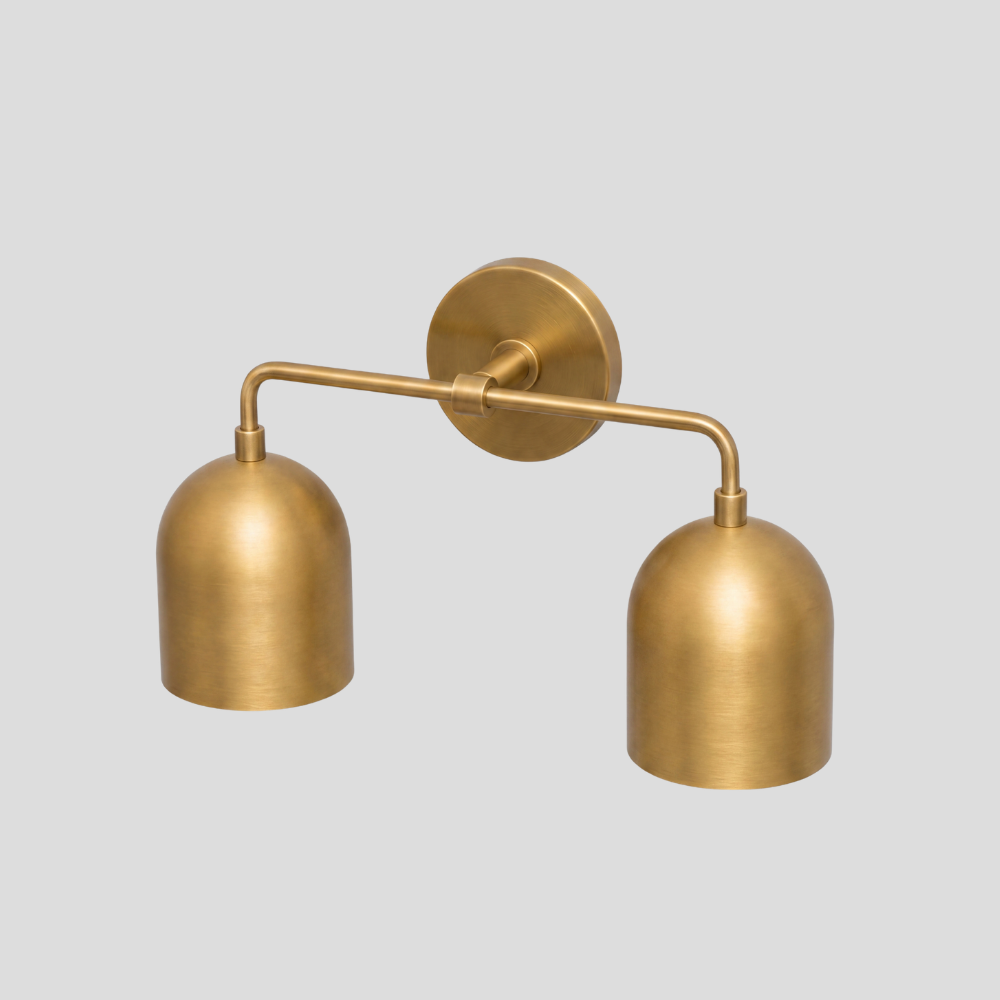 Double Brass Dome Vanity Light - Mid Century Two Bell Wall Sconce