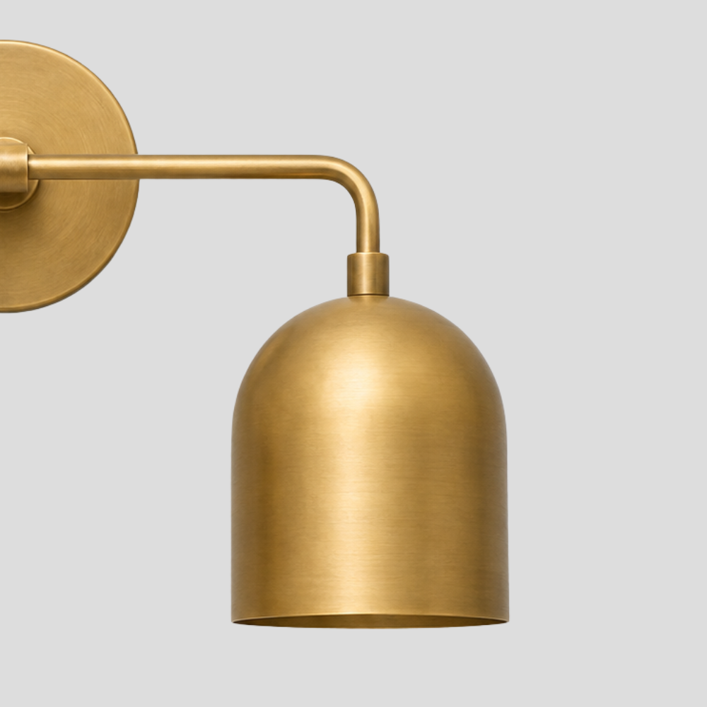 Double Brass Dome Vanity Light - Mid Century Two Bell Wall Sconce