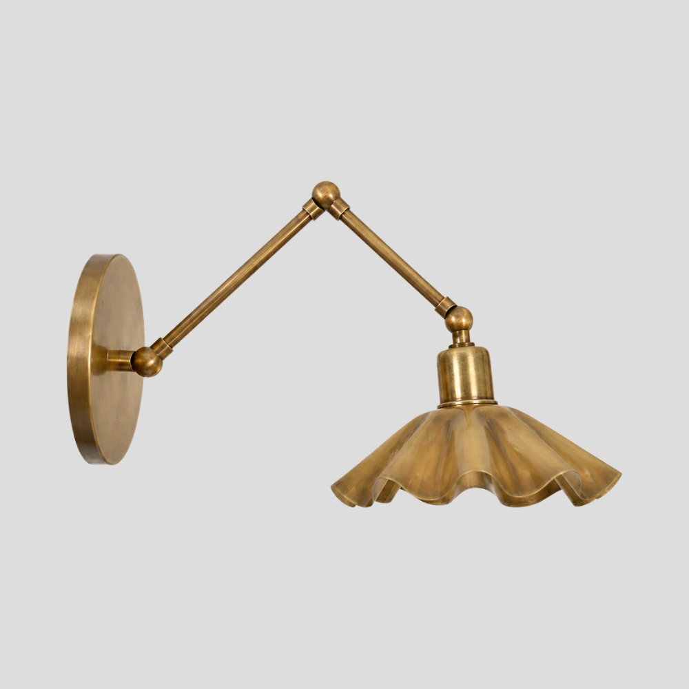 Articulated Brass Flower Wall Lamp - Ruffled Swing Arm Sconce