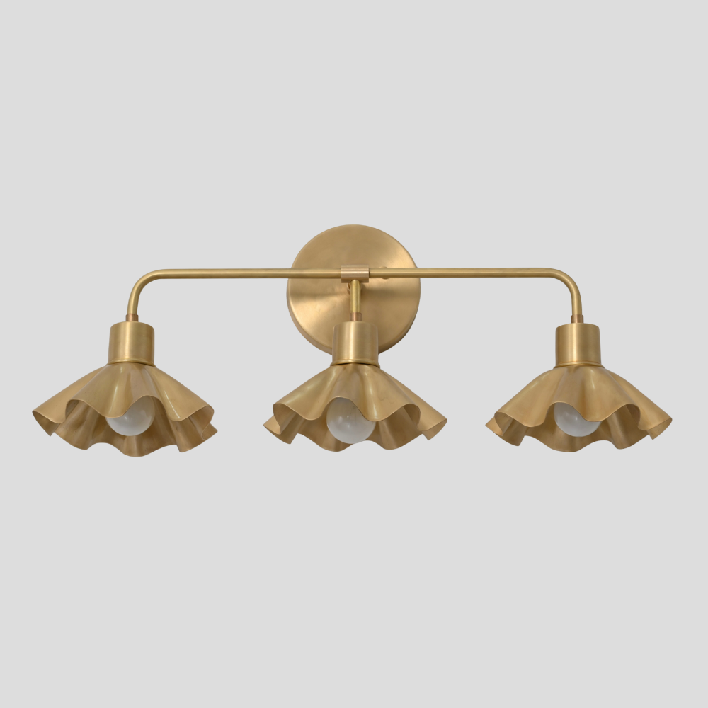 Triple brass flower vanity light wall sconce handcrafted by LightCove 