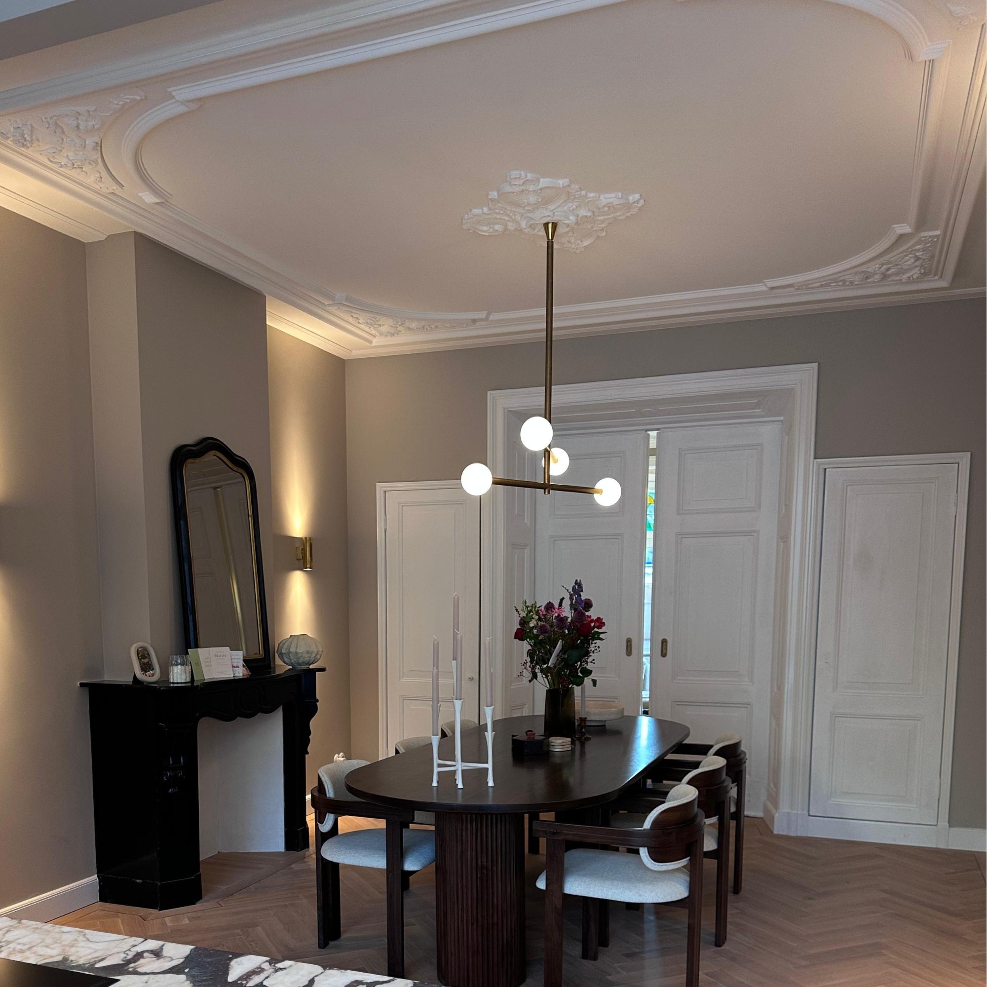 Brass Chandelier Ceiling Light Glass Globe - 4 Light Dining Room