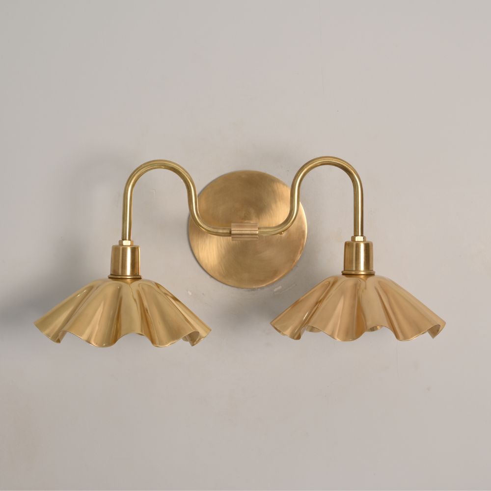 Double Flower Wall Sconce - Raw Brass Vanity Light