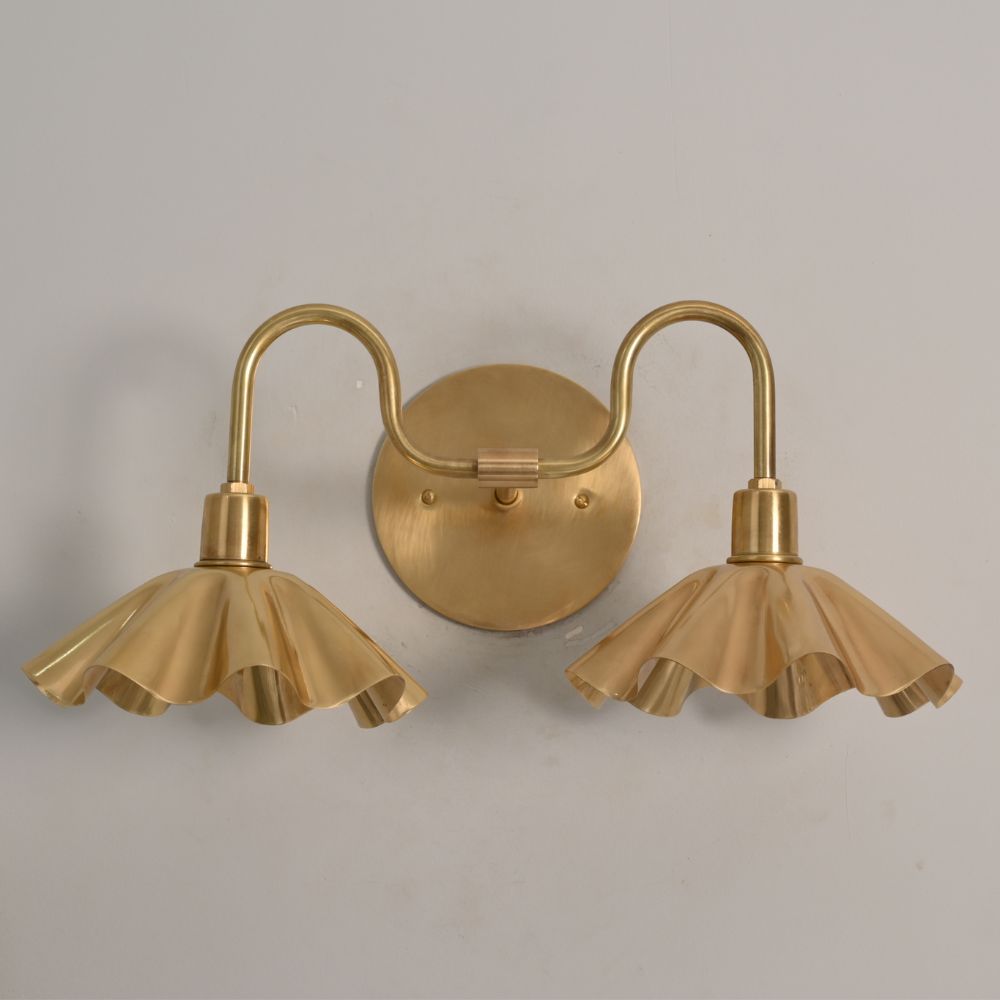 Double Flower Wall Sconce - Raw Brass Vanity Light