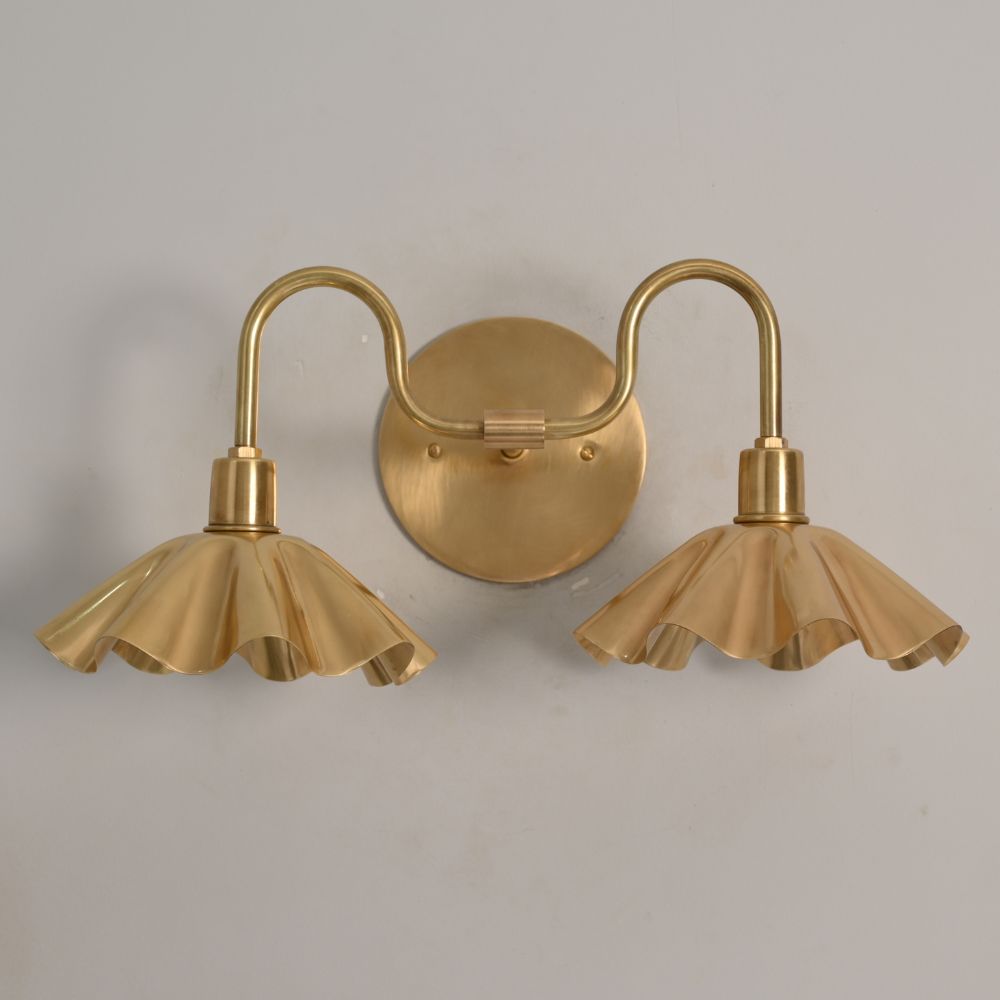 Double Flower Wall Sconce - Raw Brass Vanity Light
