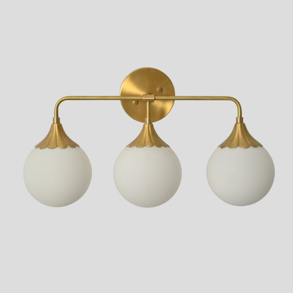 Vanity Light Brass Bathroom Wall Sconce - 3 Glass Globe