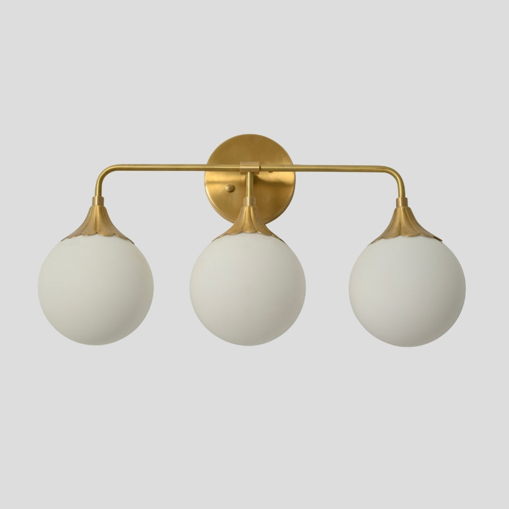Vanity Light Brass Bathroom Wall Sconce - 3 Glass Globe