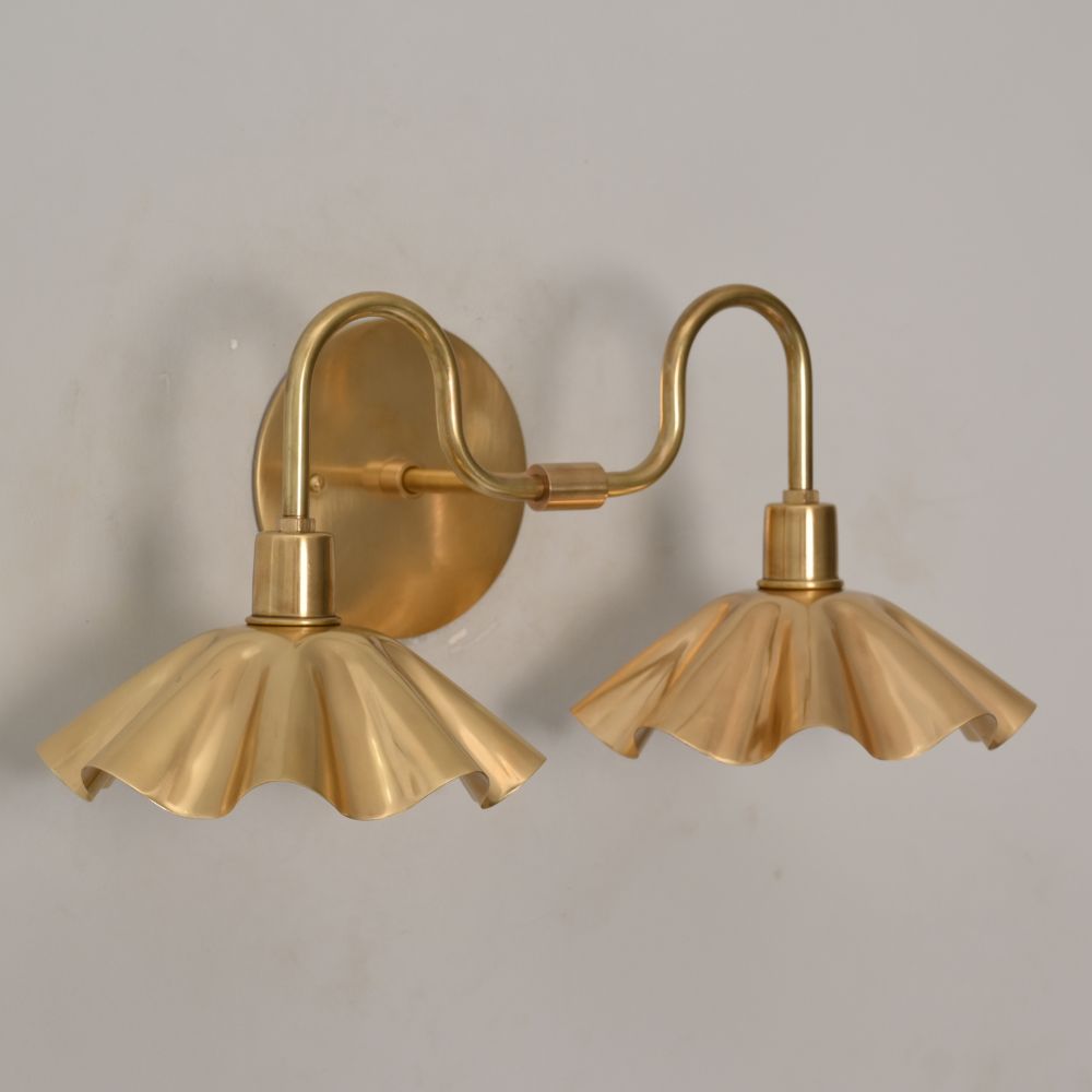 Double Flower Wall Sconce - Raw Brass Vanity Light