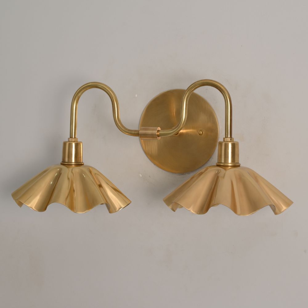 Double Flower Wall Sconce - Raw Brass Vanity Light