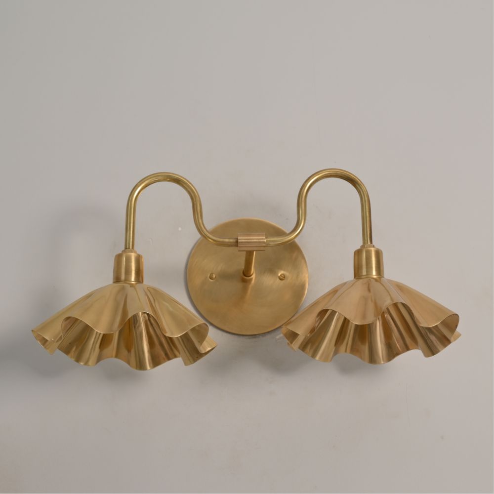Double Flower Wall Sconce - Raw Brass Vanity Light
