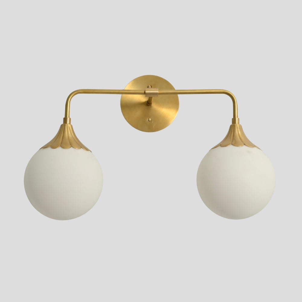 Vanity Light Brass Bathroom Wall Sconce - 2 Glass Globe