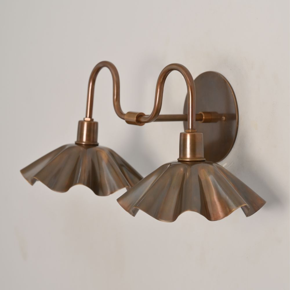 Double Flower Wall Sconce - Antique Brass Vanity Light
