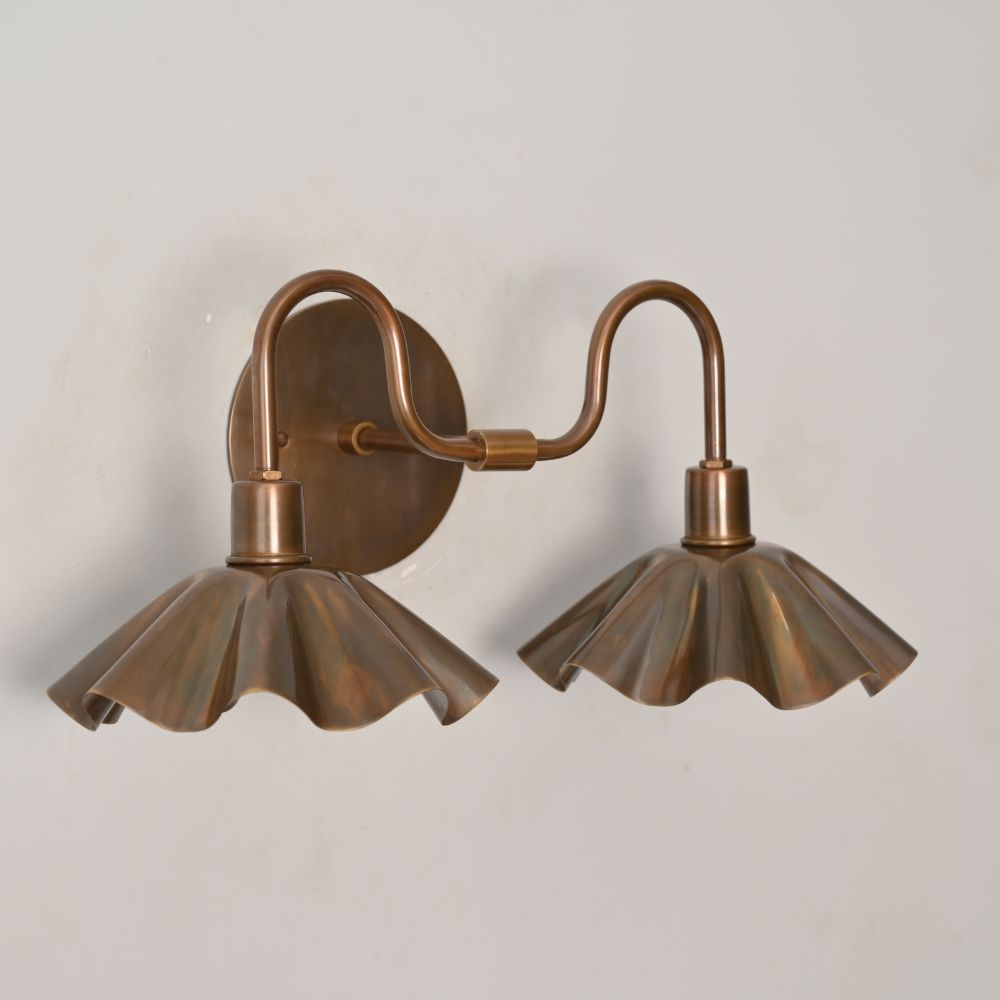 Double Flower Wall Sconce - Antique Brass Vanity Light