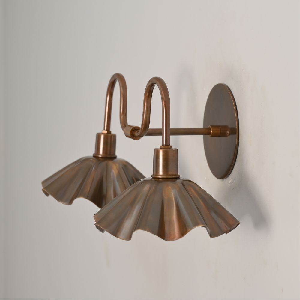 Double Flower Wall Sconce - Antique Brass Vanity Light