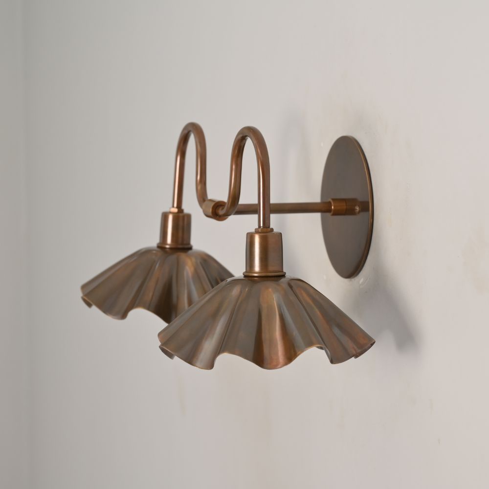 Double Flower Wall Sconce - Antique Brass Vanity Light