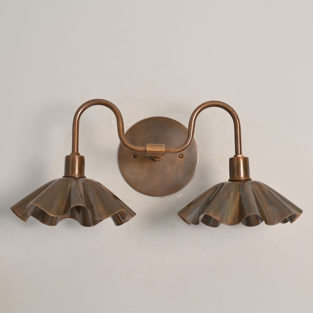 Double Flower Wall Sconce - Antique Brass Vanity Light