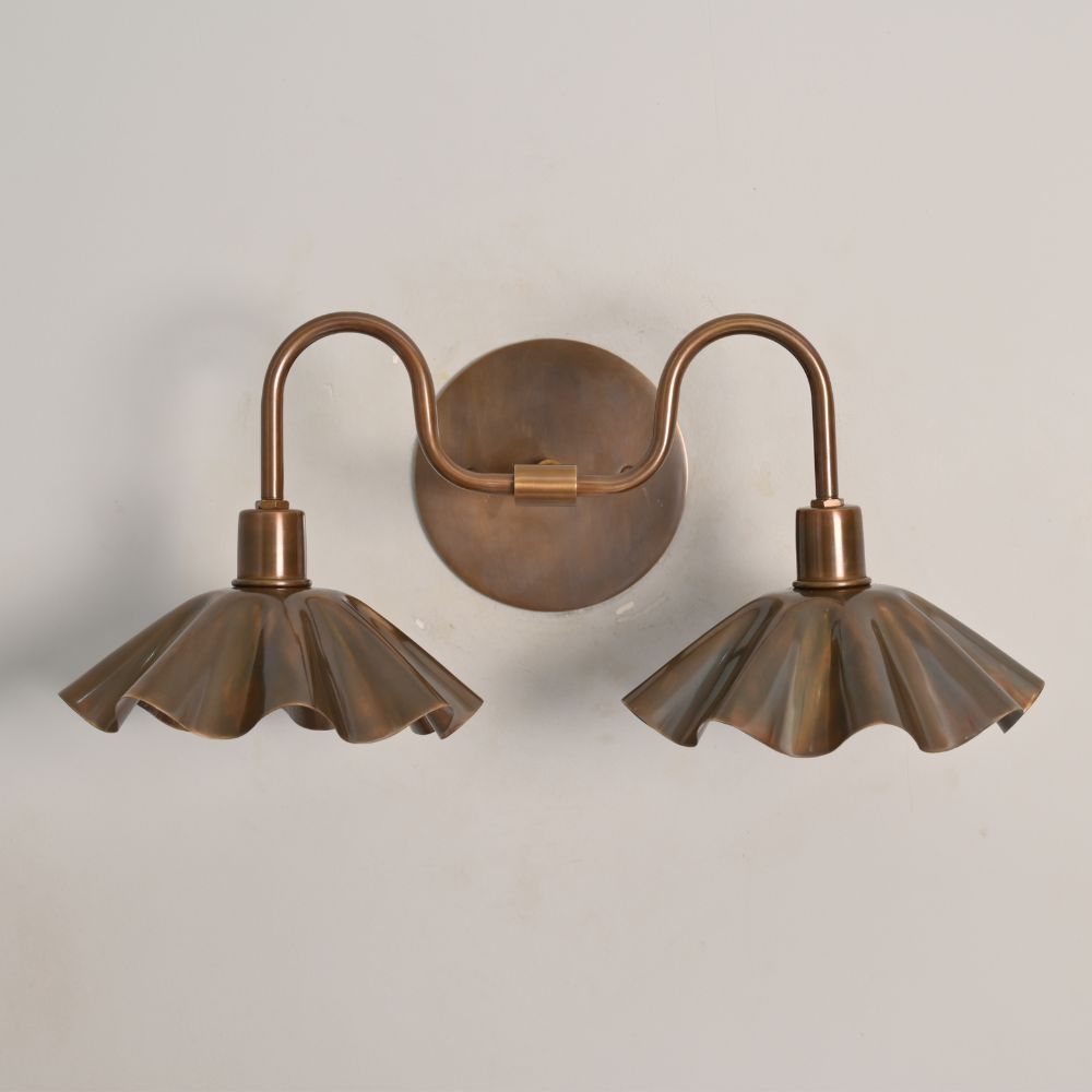Double Flower Wall Sconce - Antique Brass Vanity Light