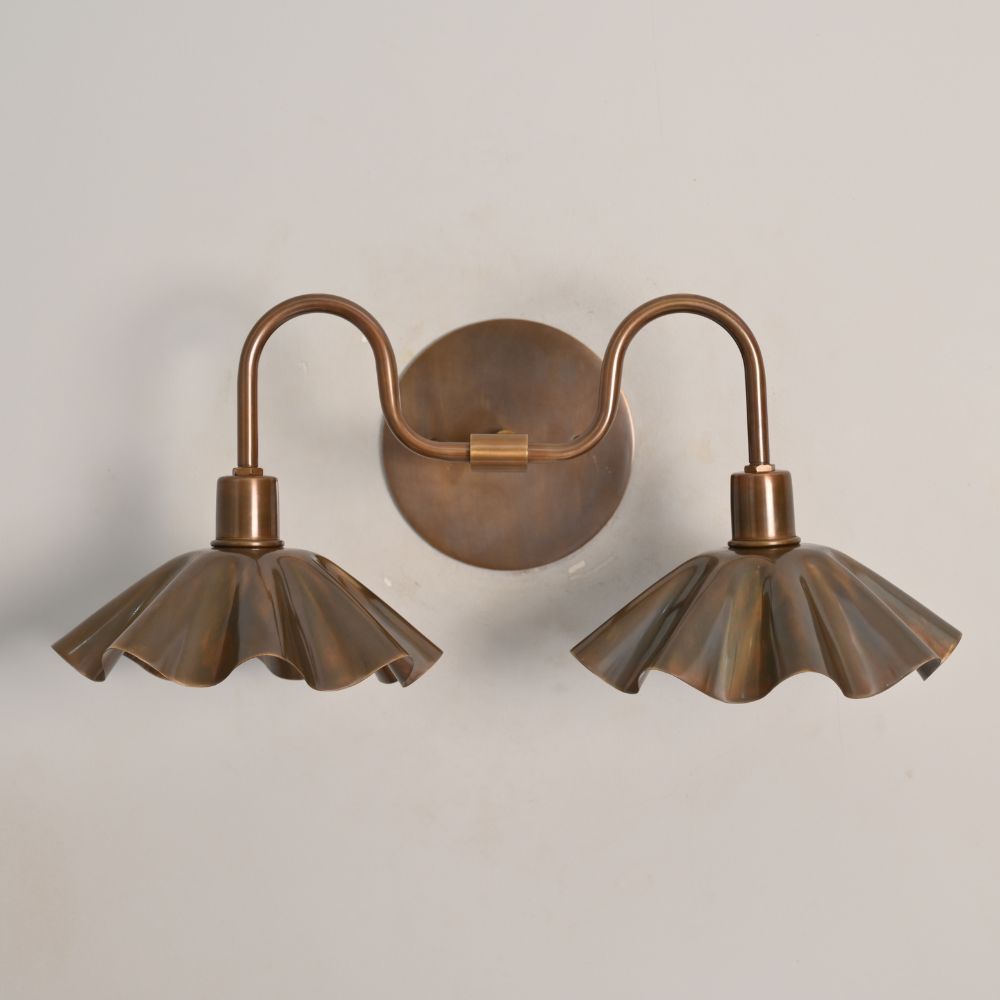Double Flower Wall Sconce - Antique Brass Vanity Light