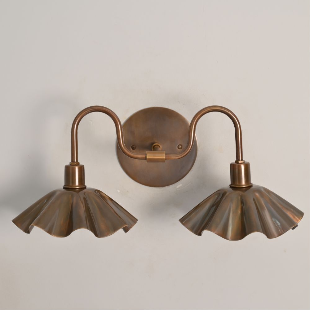 Double Flower Wall Sconce - Antique Brass Vanity Light