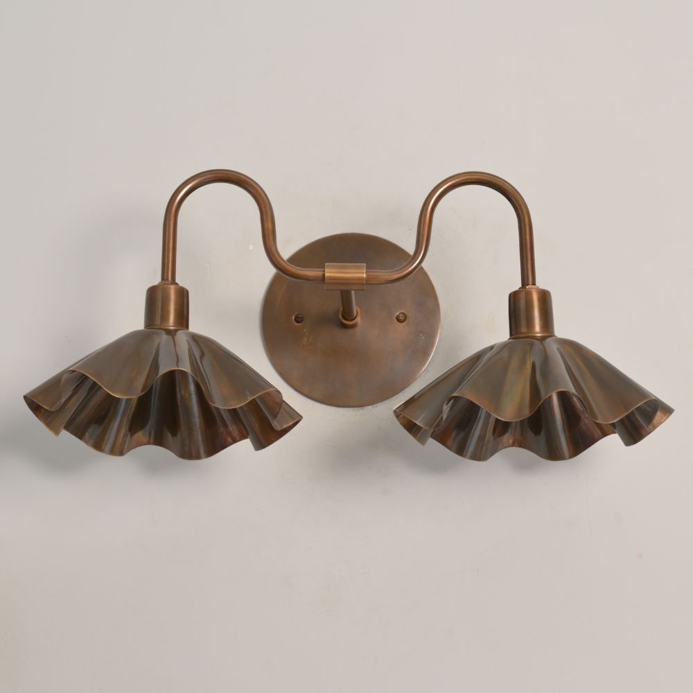 Double Flower Wall Sconce - Antique Brass Vanity Light