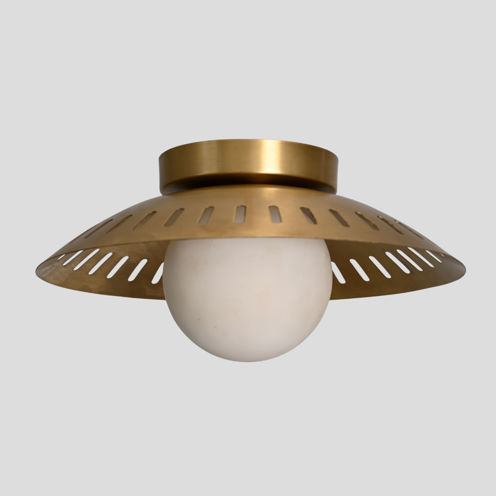 Modern Flush Mount Globe - Perforated Brass Shade