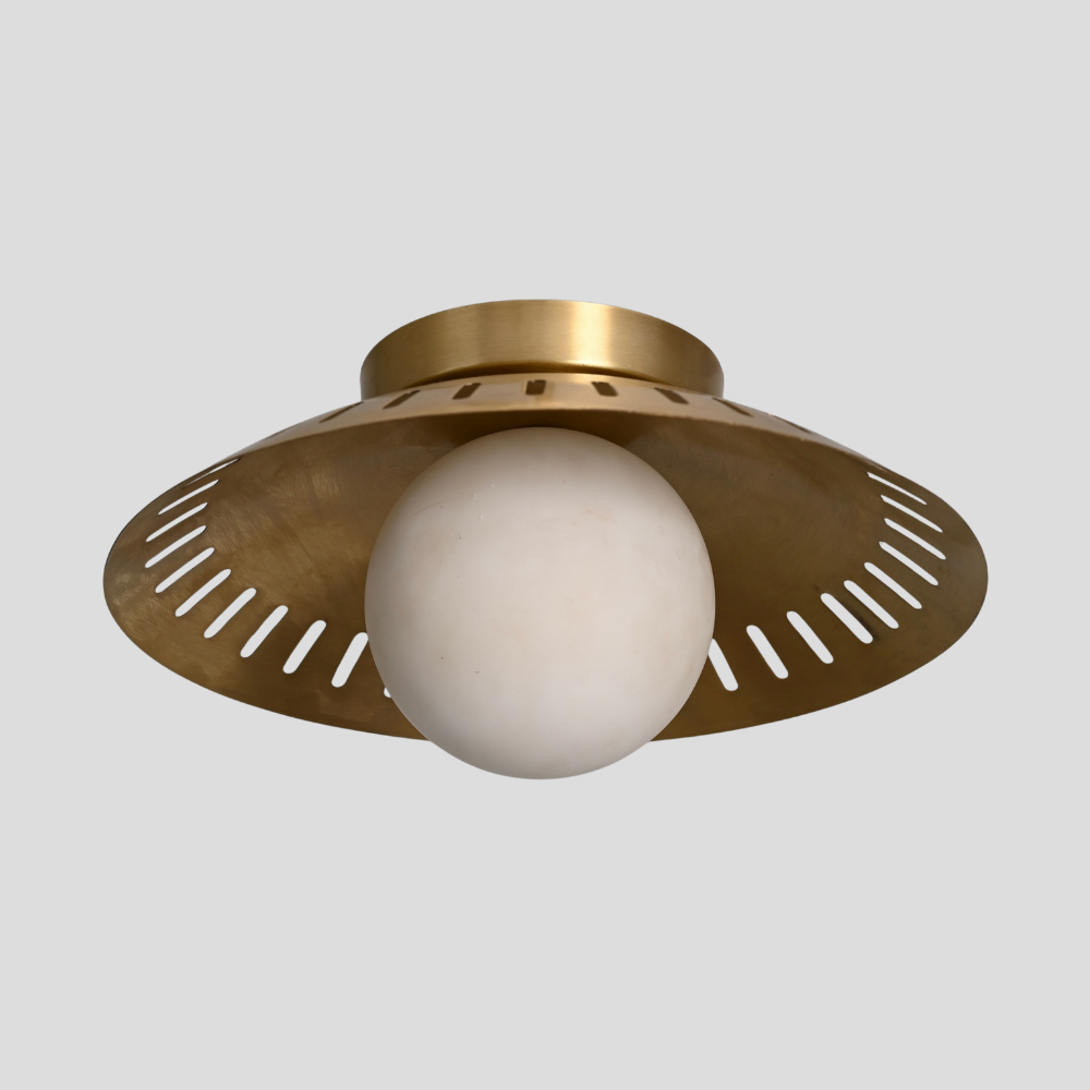 Modern Flush Mount Globe - Perforated Brass Shade