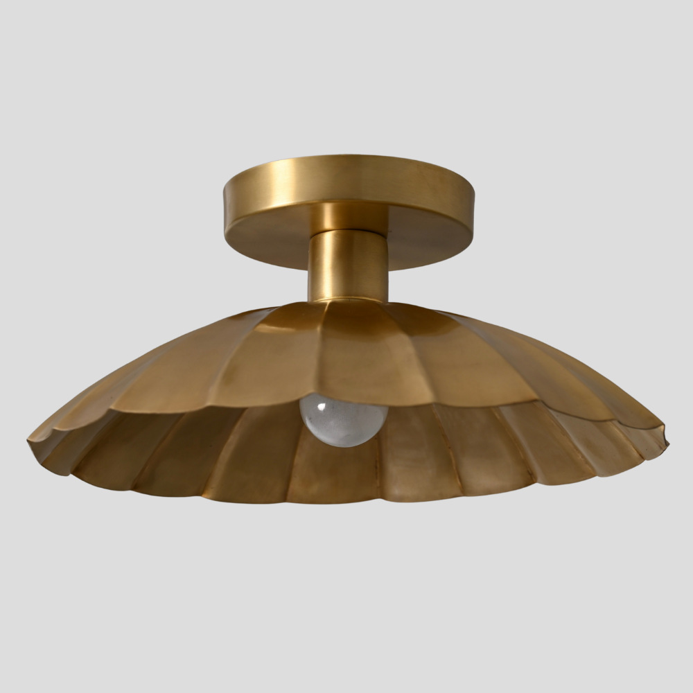 Mid-Century Brass Flush Mount - Petal Shade