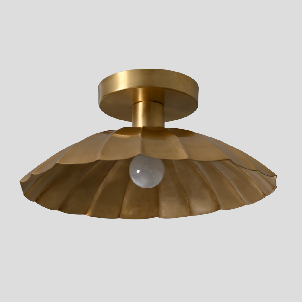 Mid-Century Brass Flush Mount - Petal Shade