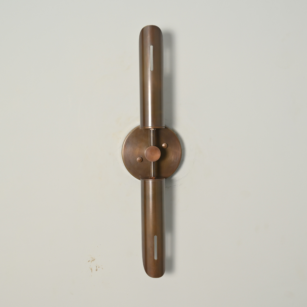Two Light Brass Tube Wall Sconce - Double Vertical Cylinder Wall Lamp
