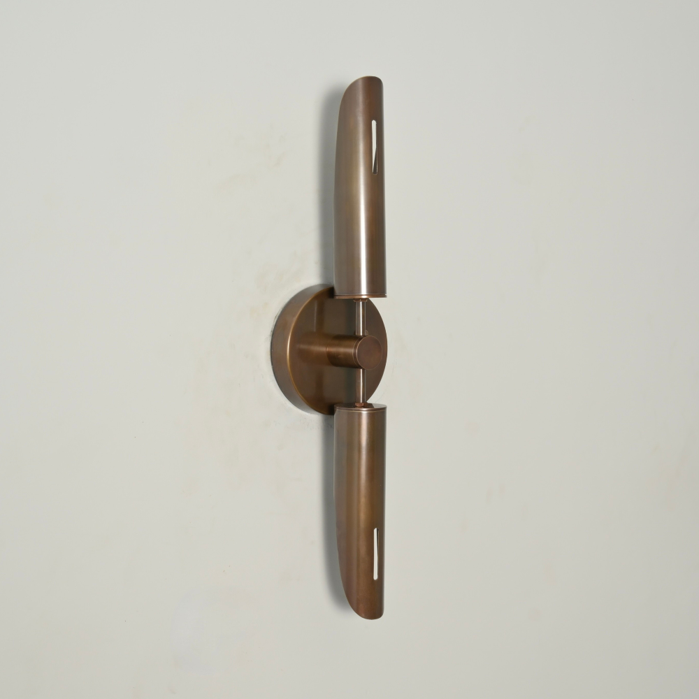 Two Light Brass Tube Wall Sconce - Double Vertical Cylinder Wall Lamp