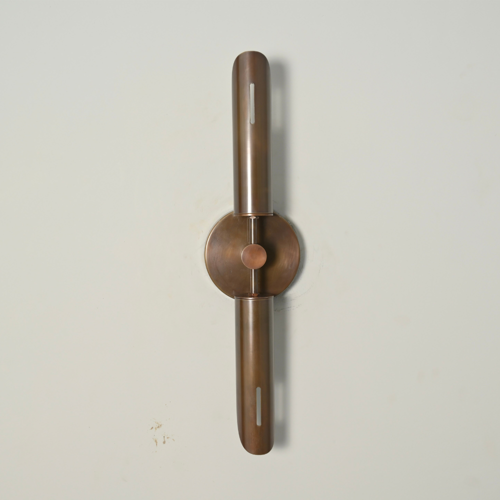 Two Light Brass Tube Wall Sconce - Double Vertical Cylinder Wall Lamp