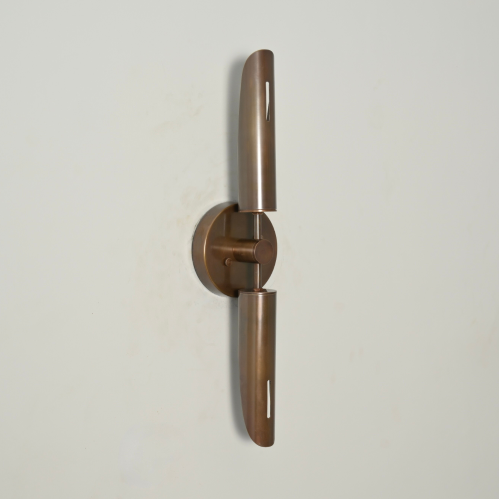 Two Light Brass Tube Wall Sconce - Double Vertical Cylinder Wall Lamp