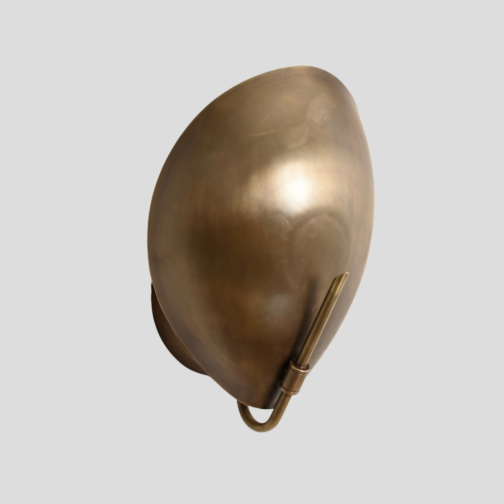 Modern Oval Curved Sconce - Mid Century Brass Leaf Shade Wall Lamp