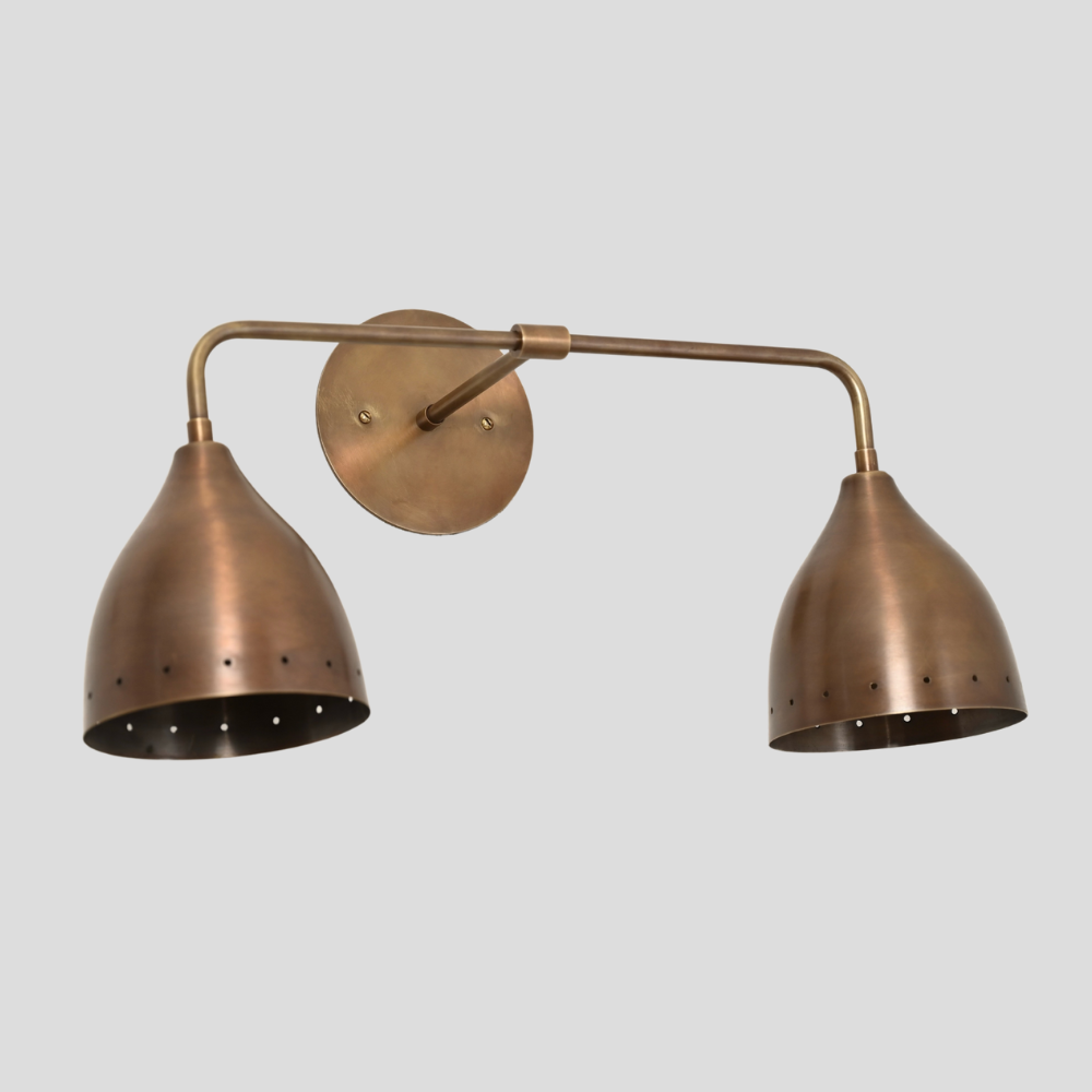 Brass Vanity Light - 2 Light Perforated Wall Sconce