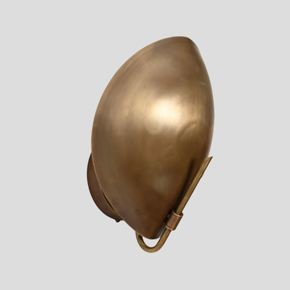 Modern Oval Curved Sconce - Mid Century Brass Leaf Shade Wall Lamp