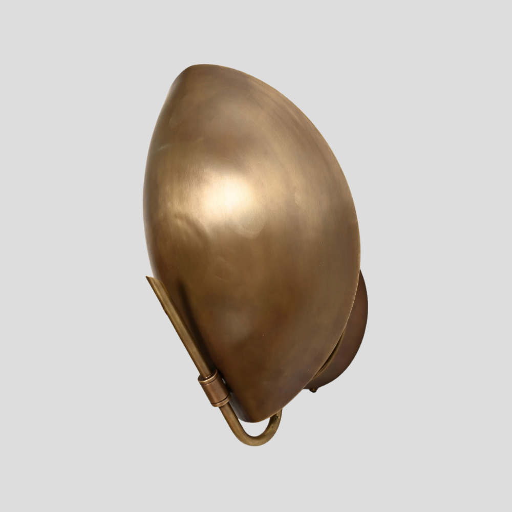 Modern Oval Curved Sconce - Mid Century Brass Leaf Shade Wall Lamp