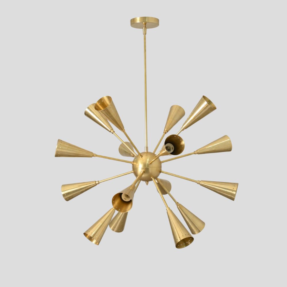Gold sputnik chandelier on a gray background