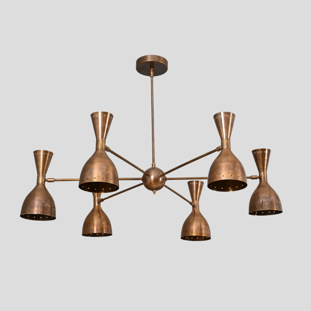 6 Light Brass Sputnik Chandelier - Perforated Shade Ceiling Light