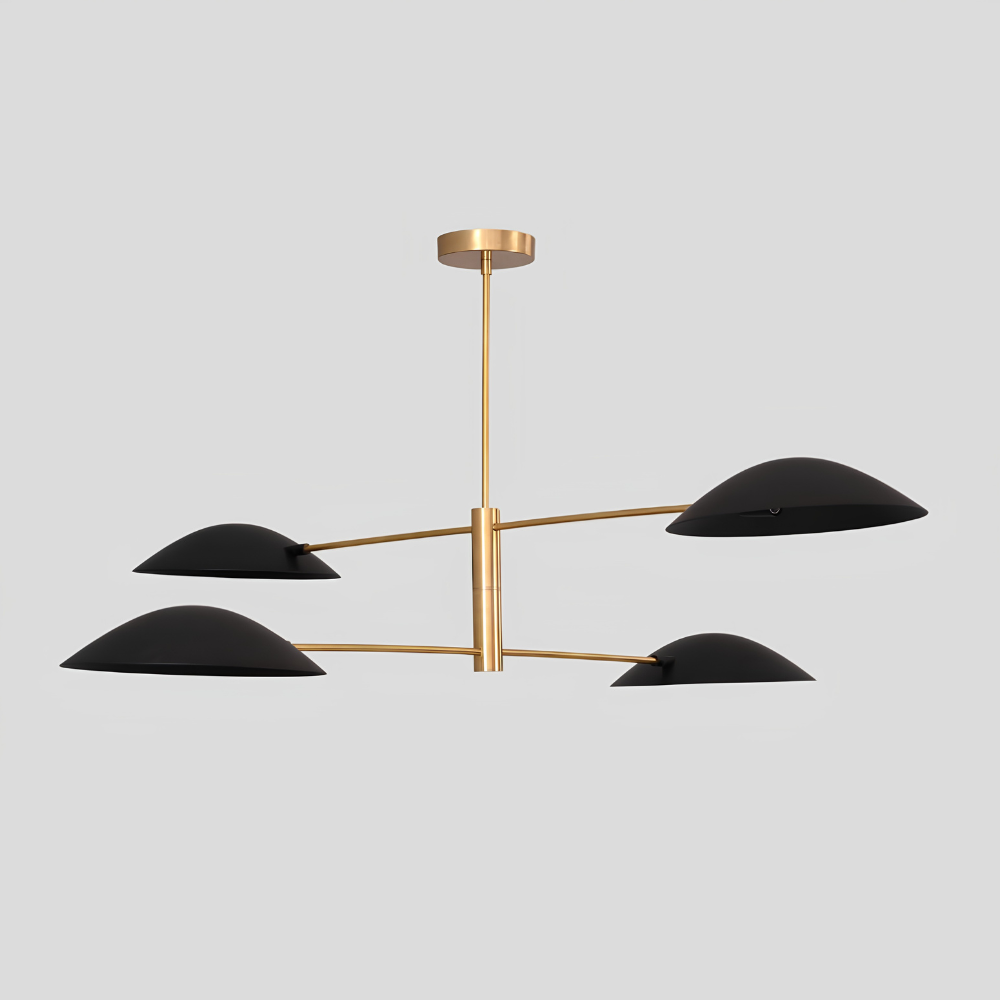 4 Light Linear Brass Chandelier - Modern Black Dome Ceiling Light