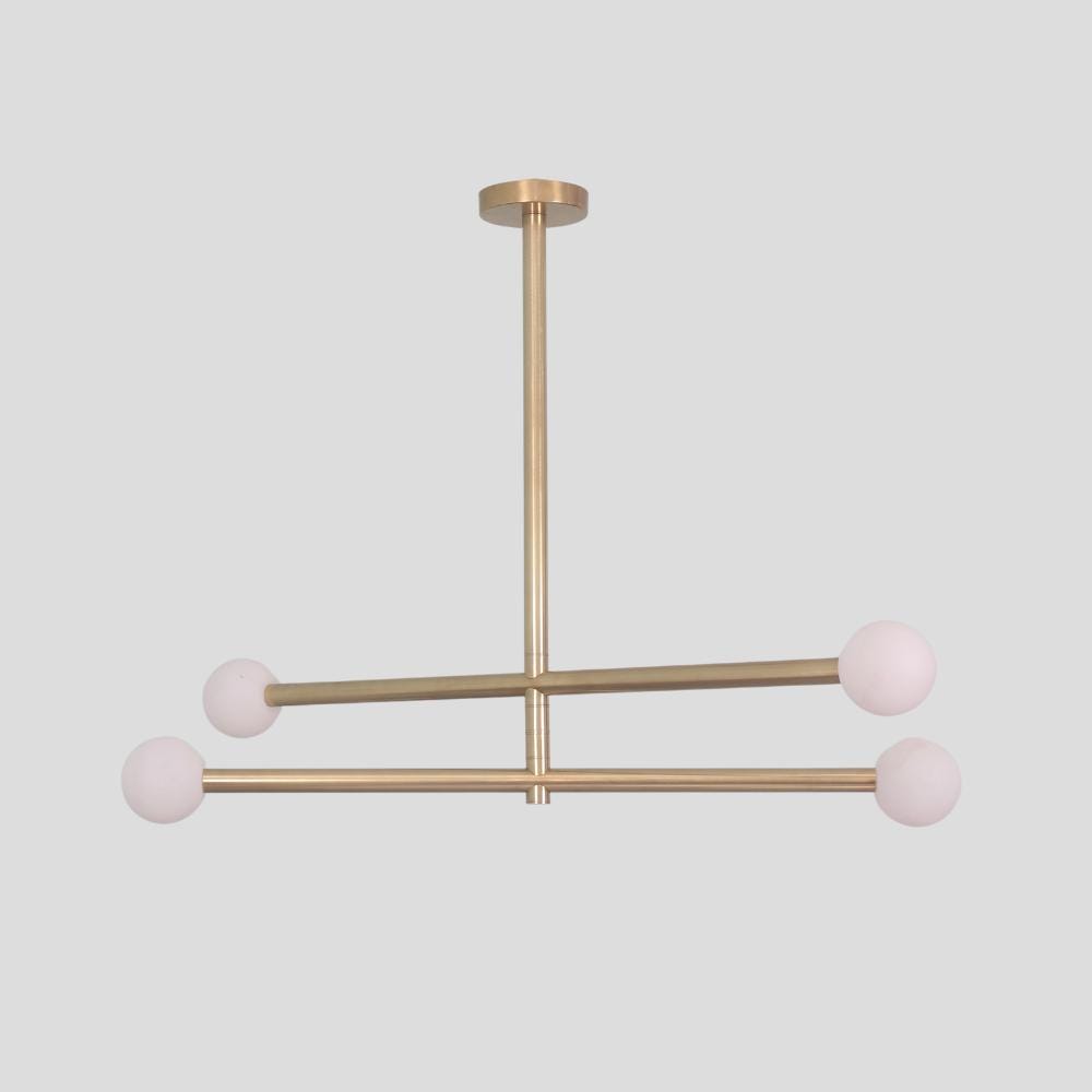 Vintage brass ceiling light, 4 arm sputnik chandelier on a gray background