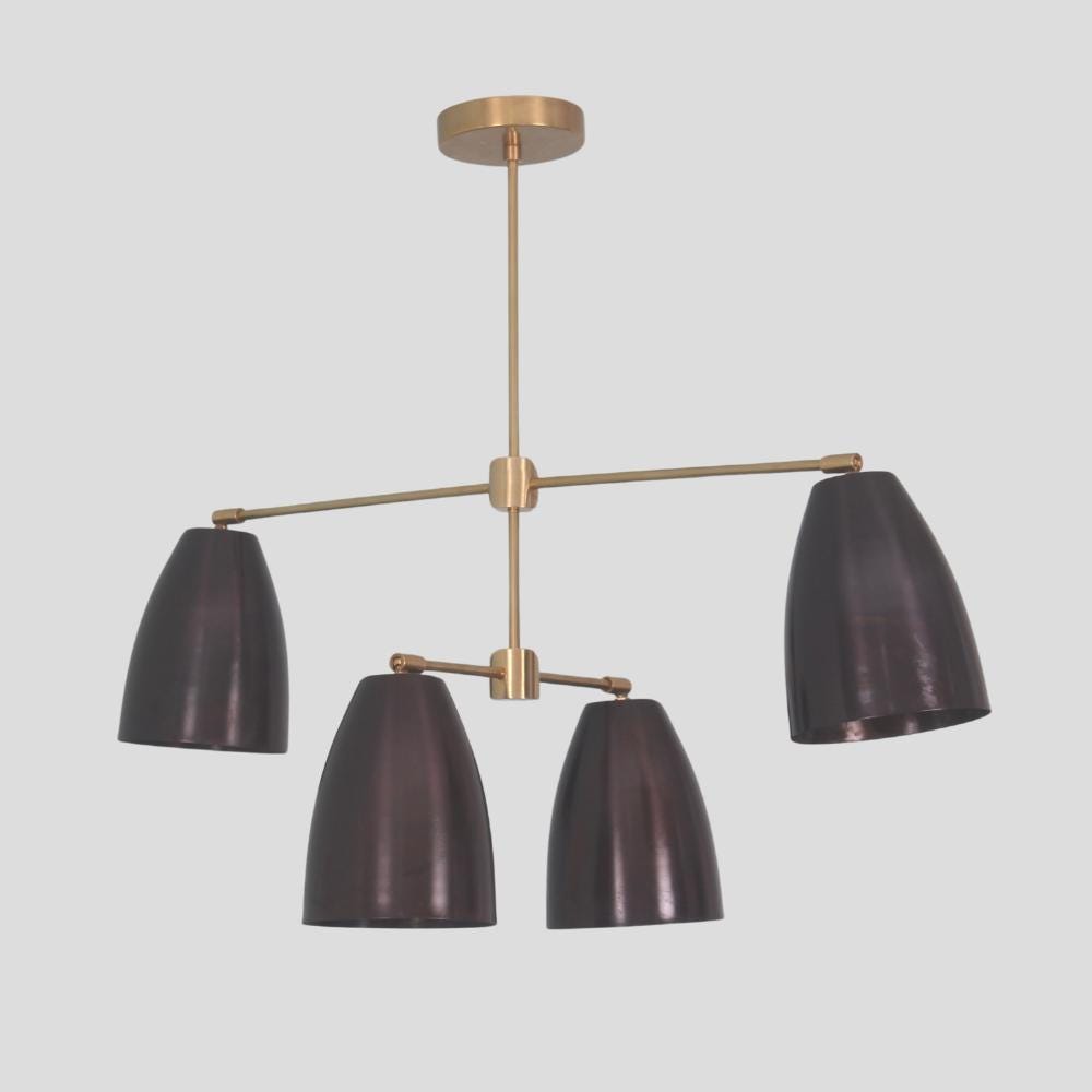 4 Matt black shade ceiling lamp, handcrafted chandelier with a mid century design 